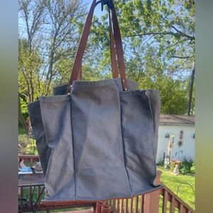 Charleston canvas Market Tote Bag with pu Handles